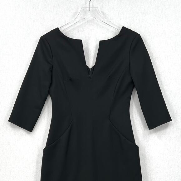 ALEXANDER MCQUEEN Wool Sheath Dress Womens 38 Black Pockets Elbow Sleeve Pencil - Picture 4 of 16